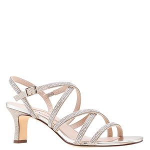 BLOOM-SILVER CRYSTAL METALLIC MID-HEEL DRESSY SANDAL